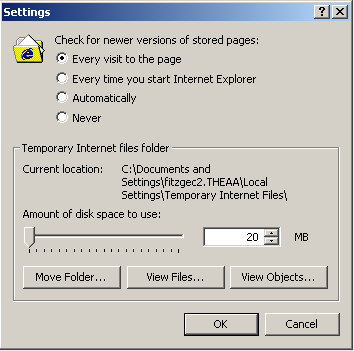 Temporary Internet Files Settings in IE